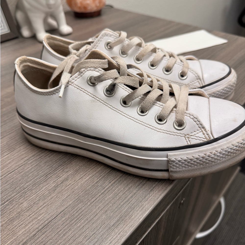 Classic Converse White Leather Platform Sneakers